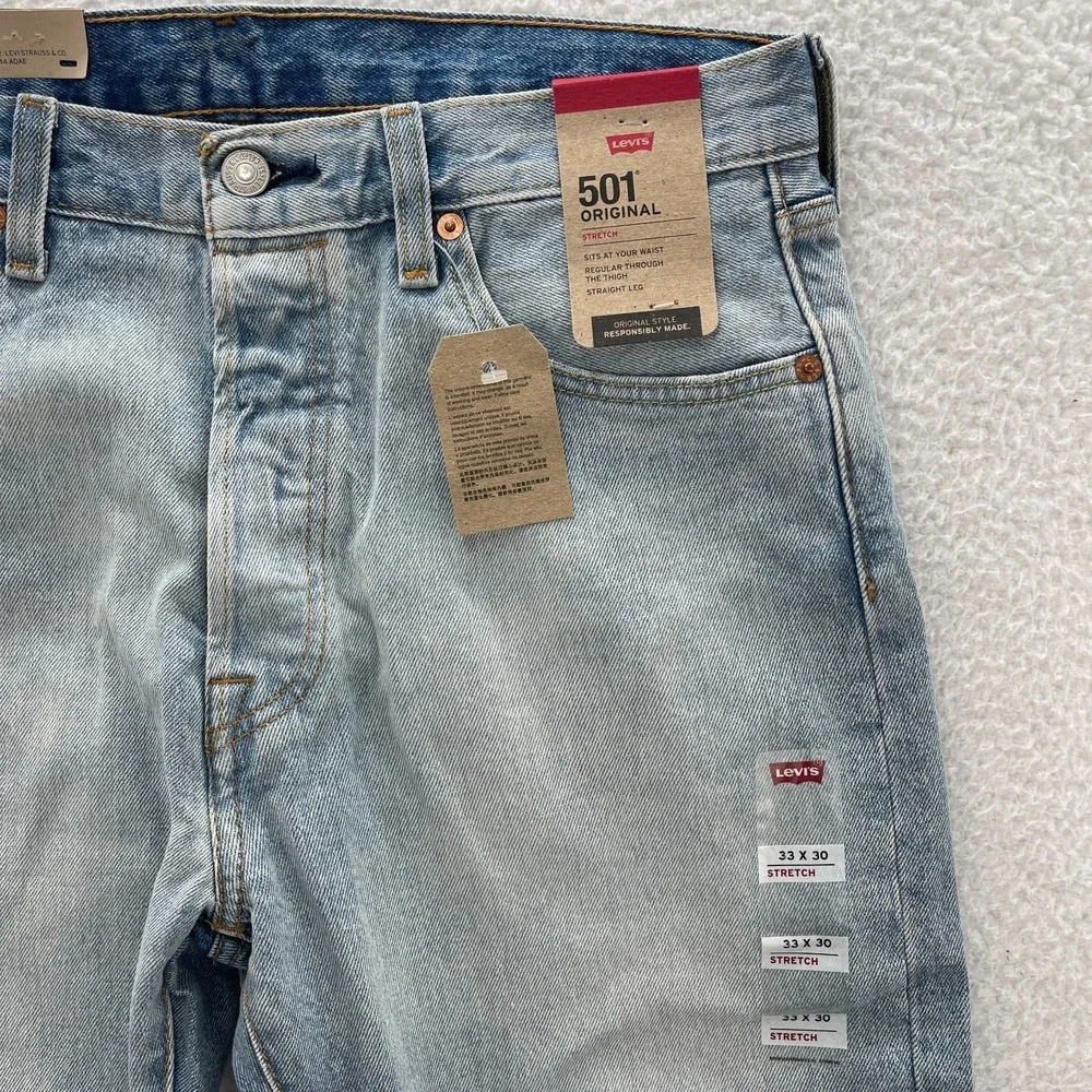 Levis 501 Jeans Mens 33x30 Blue Original Button Fly Distressed Denim Grunge Y2K